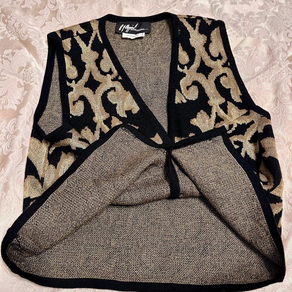 Vintage Peter Nygard Gold Metallic Knit Sweater Vest Small 90s Mob Wife Baroque - Picture 11 of 15